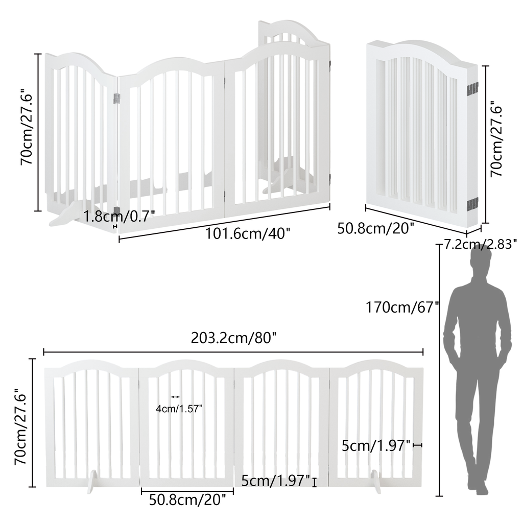 Tall Freestanding Wooden Pet Gate – 27.6" Foldable 4-Panel Dog Safety