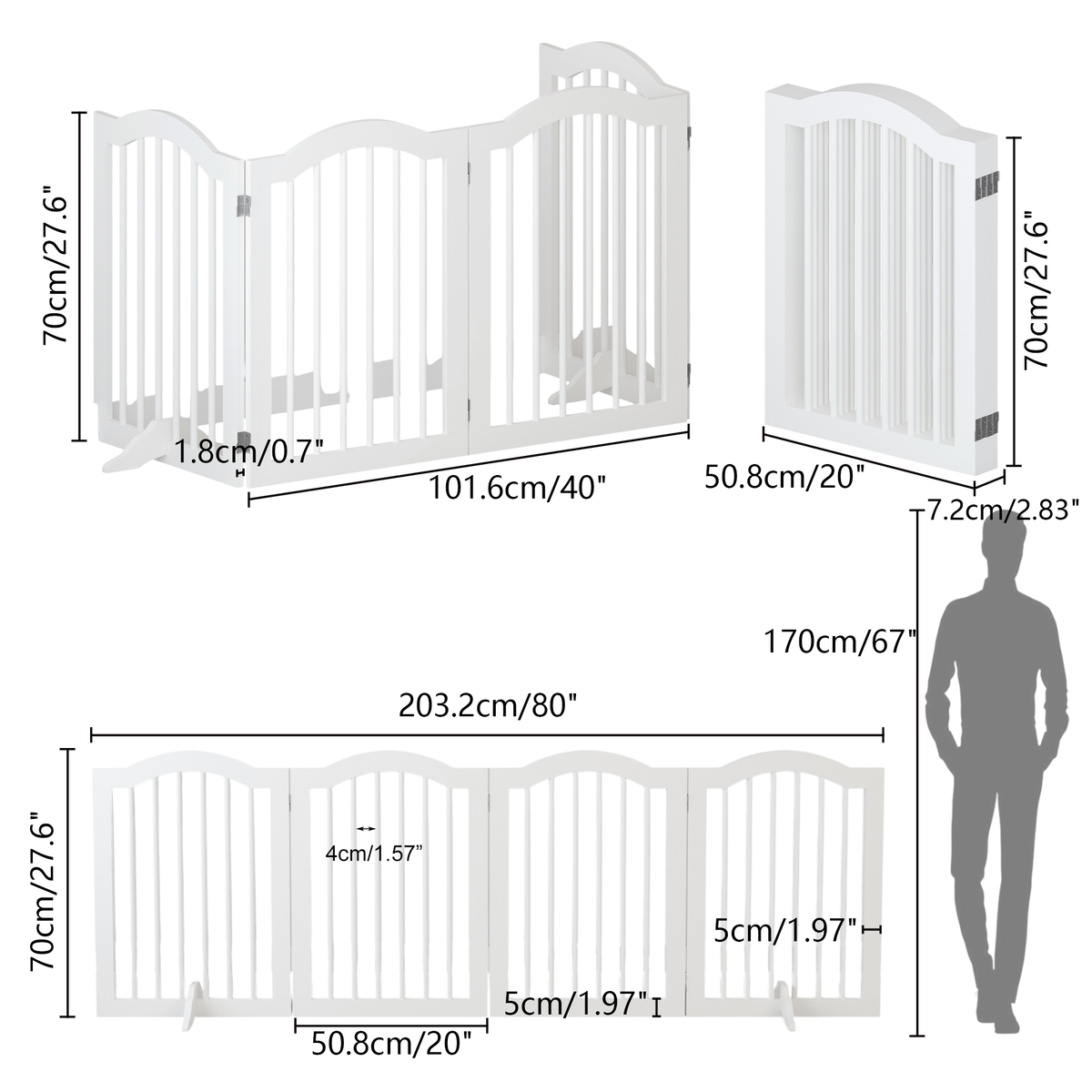 Tall Freestanding Wooden Pet Gate – 27.6" Foldable 4-Panel Dog Safety