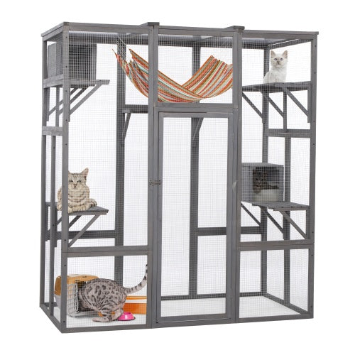 Oversized Cat Cage - Grey Premium Walk-In Catio for Multiple Cats