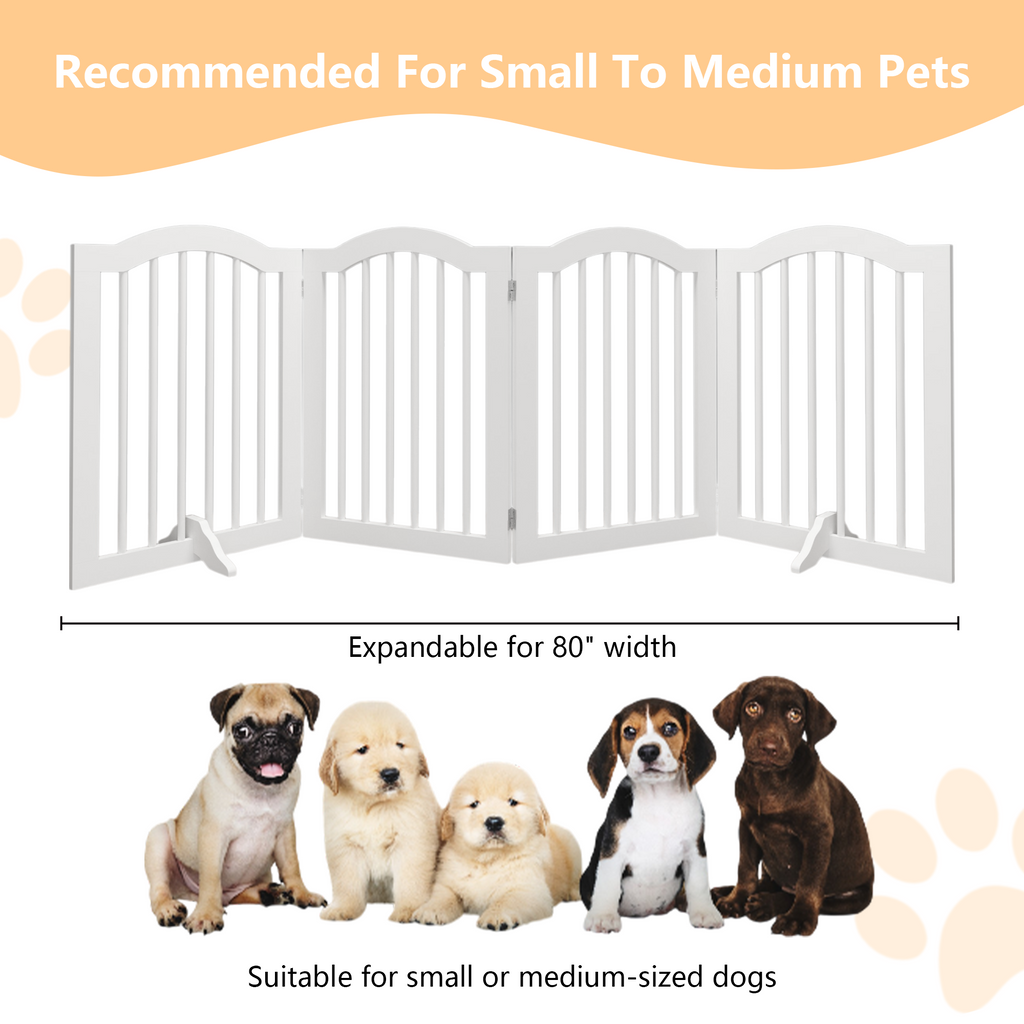 Tall Freestanding Wooden Pet Gate – 27.6" Foldable 4-Panel Dog Safety