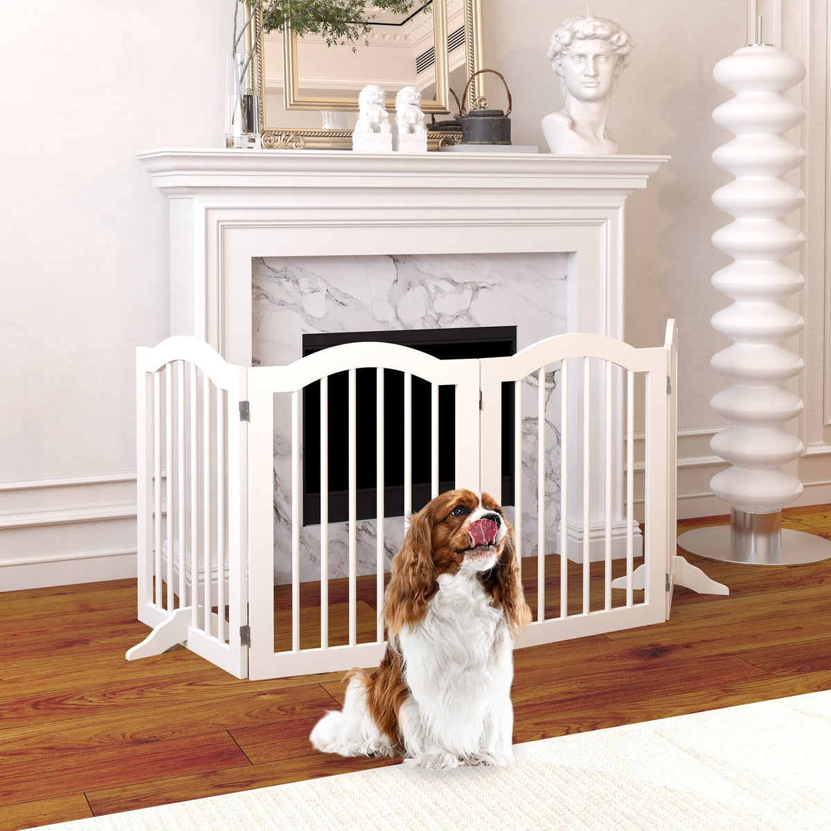 Tall Freestanding Wooden Pet Gate – 27.6" Foldable 4-Panel Dog Safety