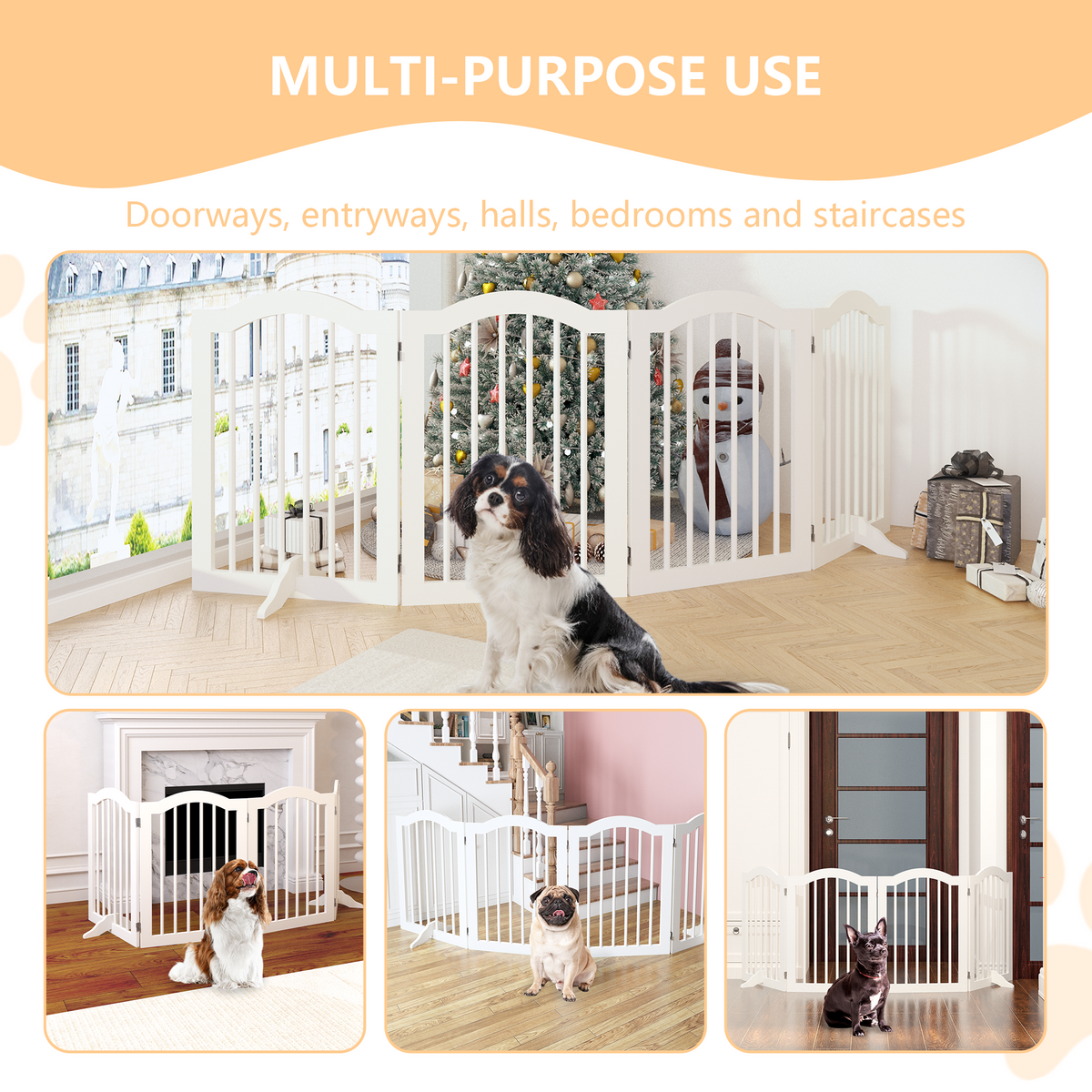 Tall Freestanding Wooden Pet Gate – 27.6" Foldable 4-Panel Dog Safety