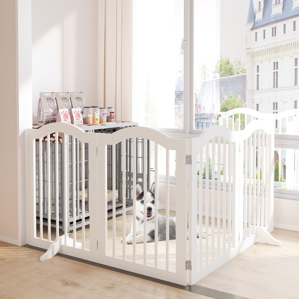 Tall Freestanding Wooden Pet Gate – 27.6" Foldable 4-Panel Dog Safety