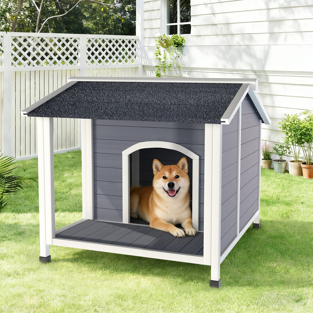 Outdoor Wooden Dog House – Weatherproof Dog Shelter with Asphalt Roof