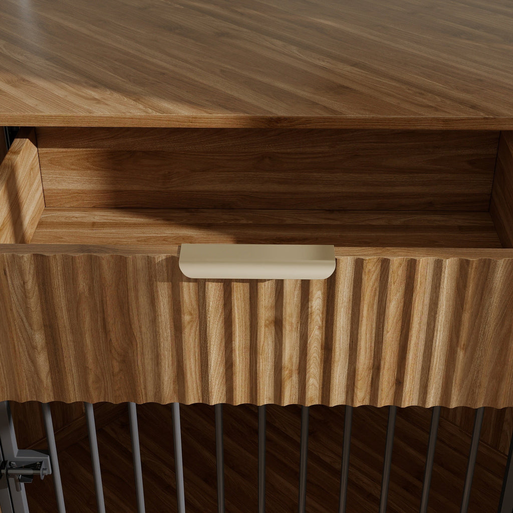Corner Dog Crate Furniture with Fluted Drawer – MDF Wooden Dog