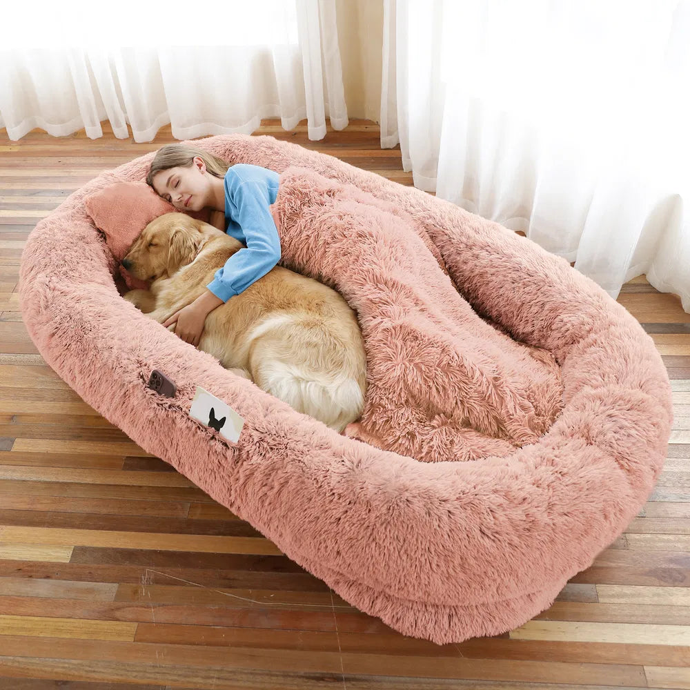 Human Dog Bed, Large Size Fits You And Pets, Washable Faux Fur Dog Bed