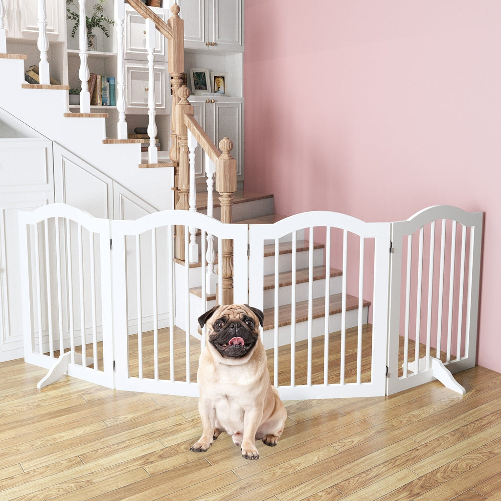 Tall Freestanding Wooden Pet Gate – 27.6" Foldable 4-Panel Dog Safety