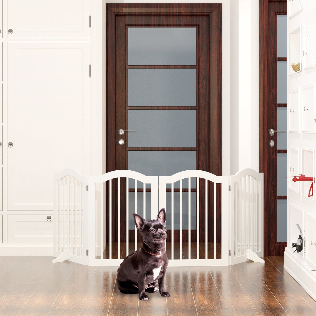 Tall Freestanding Wooden Pet Gate – 27.6" Foldable 4-Panel Dog Safety