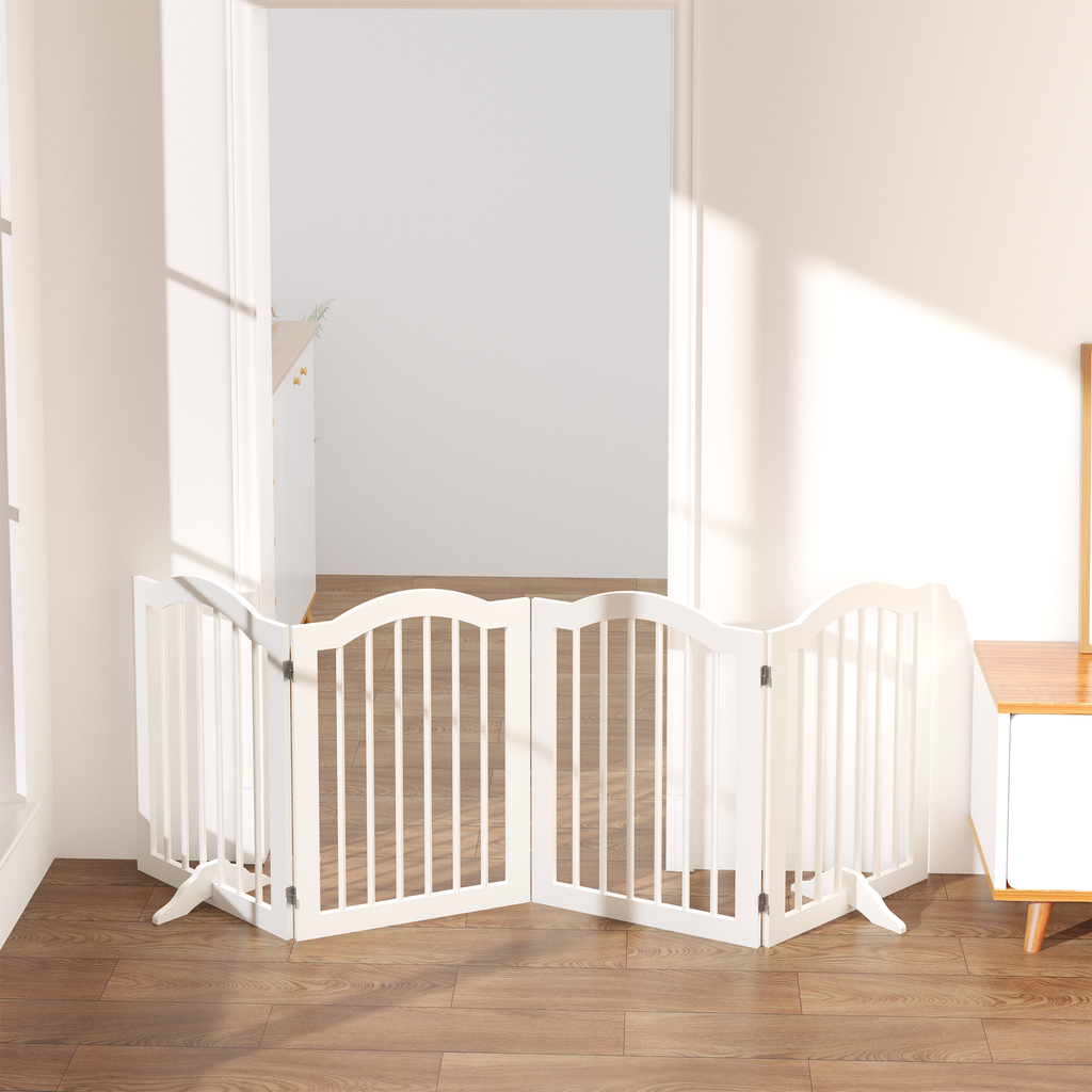 Tall Freestanding Wooden Pet Gate – 27.6" Foldable 4-Panel Dog Safety