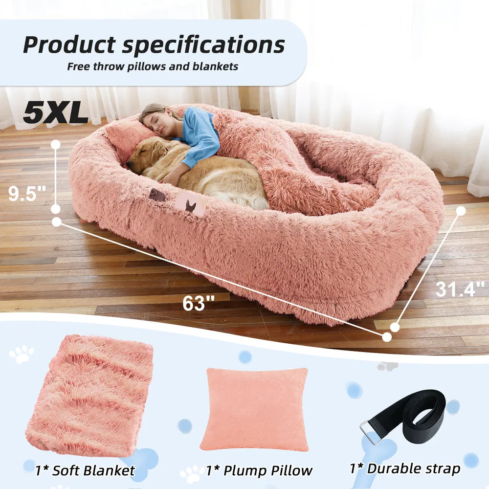 Human Dog Bed, Large Size Fits You And Pets, Washable Faux Fur Dog Bed
