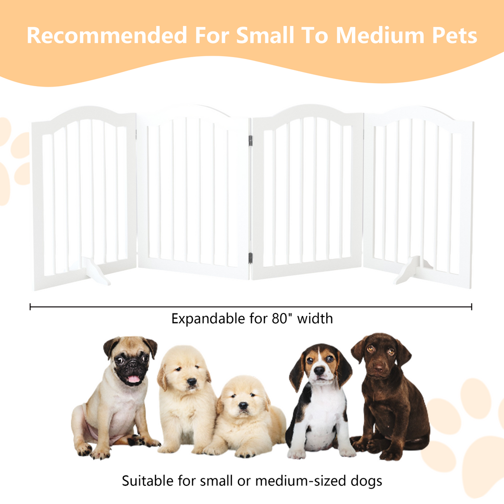 Tall Freestanding Wooden Pet Gate – 27.6" Foldable 4-Panel Dog Safety