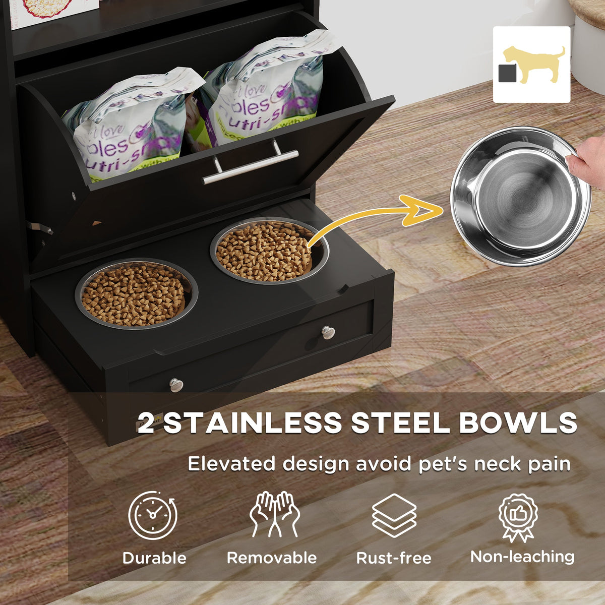 Pet Feeder Station Storage Cabinet, Dog Food Storage Container