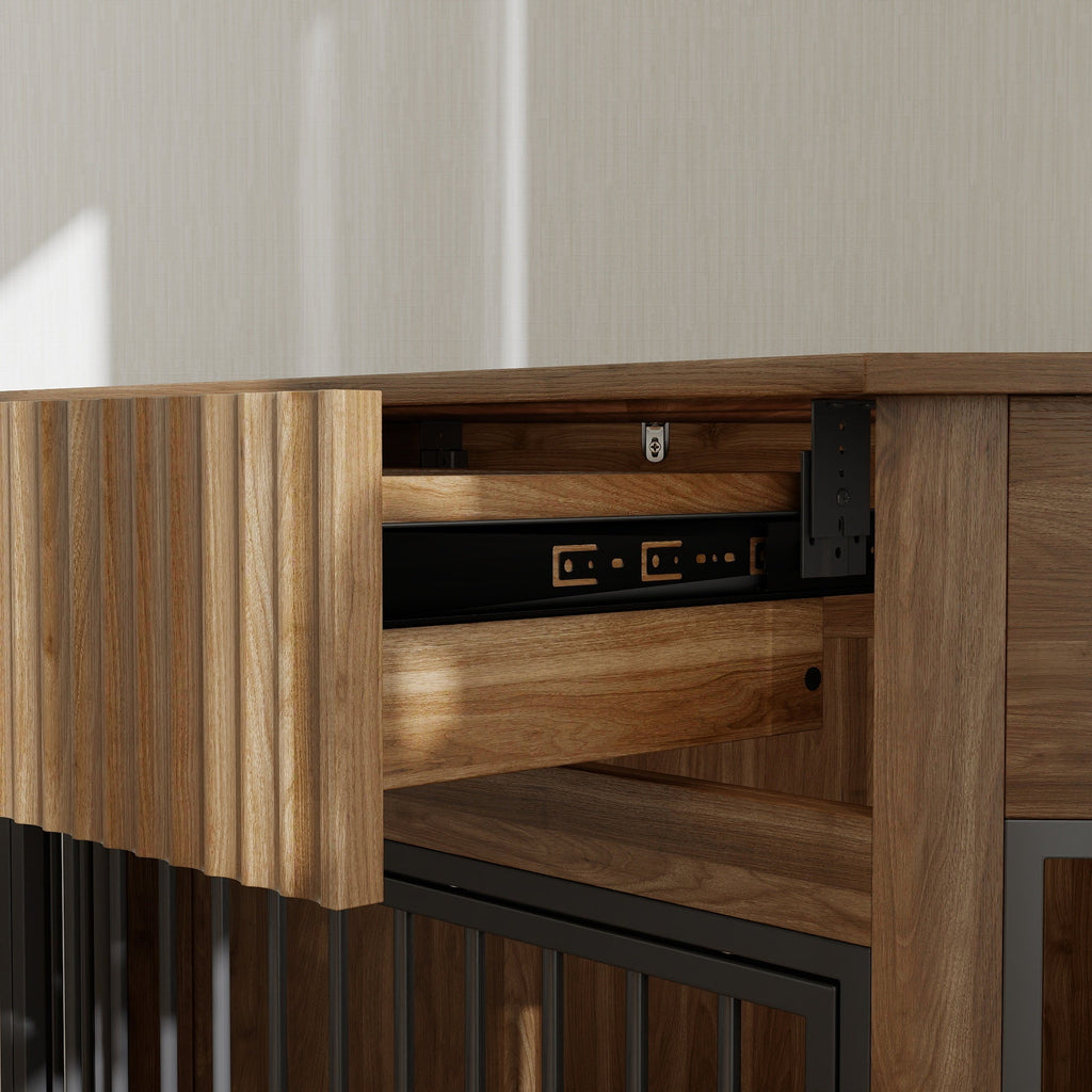 Corner Dog Crate Furniture with Fluted Drawer – MDF Wooden Dog