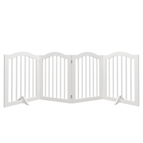 Tall Freestanding Wooden Pet Gate – 27.6" Foldable 4-Panel Dog Safety