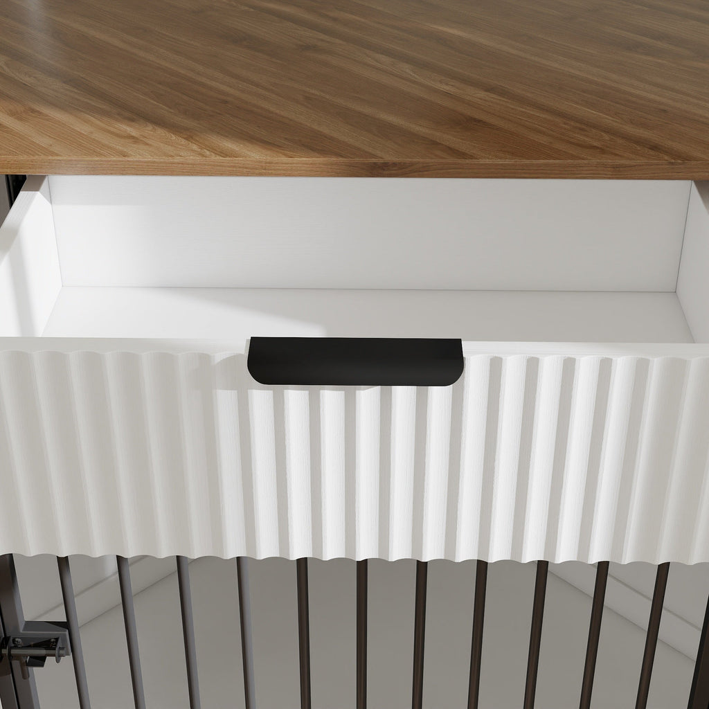 Corner Dog Crate Furniture with Fluted Drawer – MDF Wooden Dog