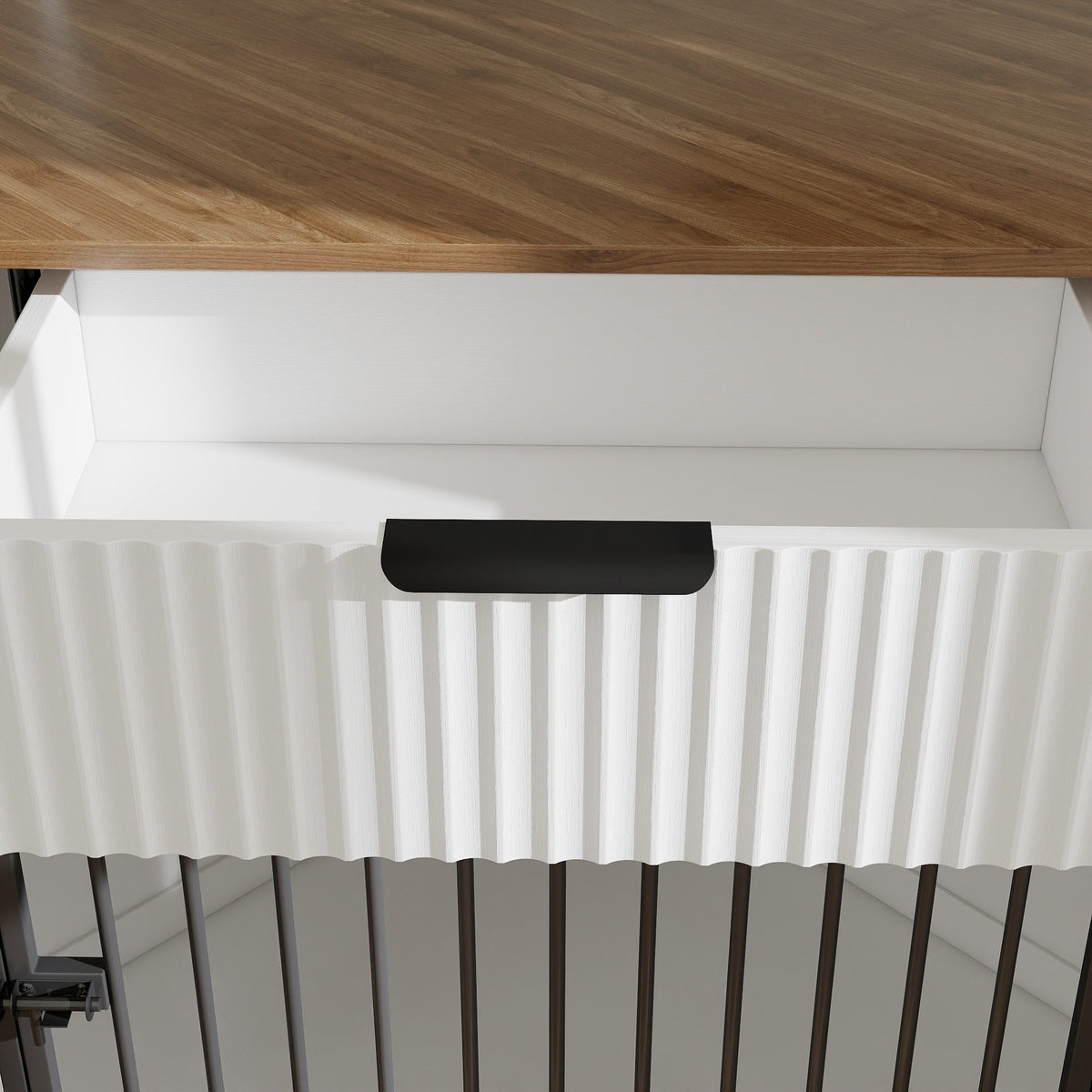 Corner Dog Crate Furniture with Fluted Drawer – MDF Wooden Dog