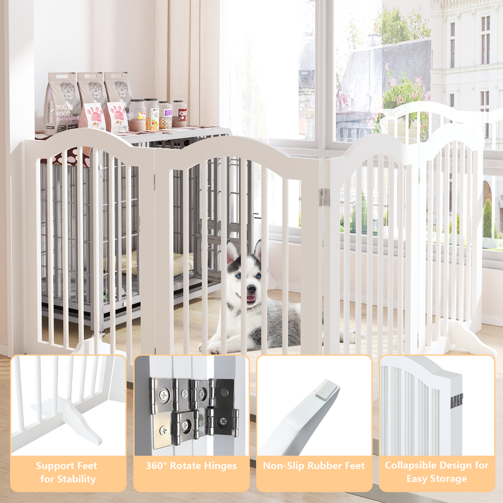 Tall Freestanding Wooden Pet Gate – 27.6" Foldable 4-Panel Dog Safety