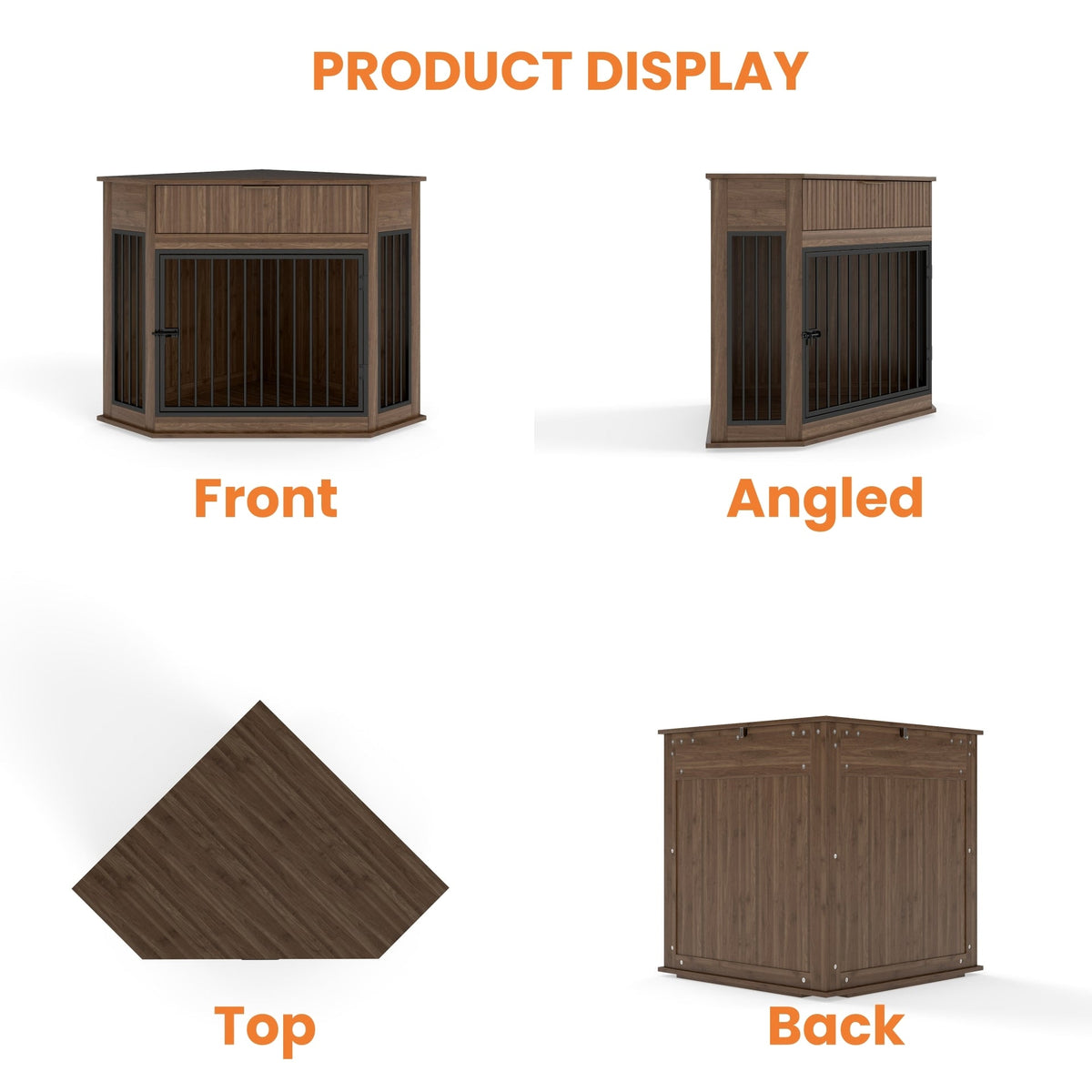 Corner Dog Crate Furniture with Fluted Drawer – MDF Wooden Dog