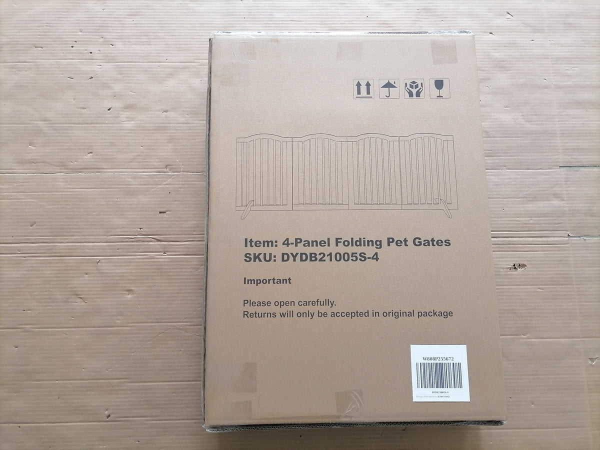 Tall Freestanding Wooden Pet Gate – 27.6" Foldable 4-Panel Dog Safety
