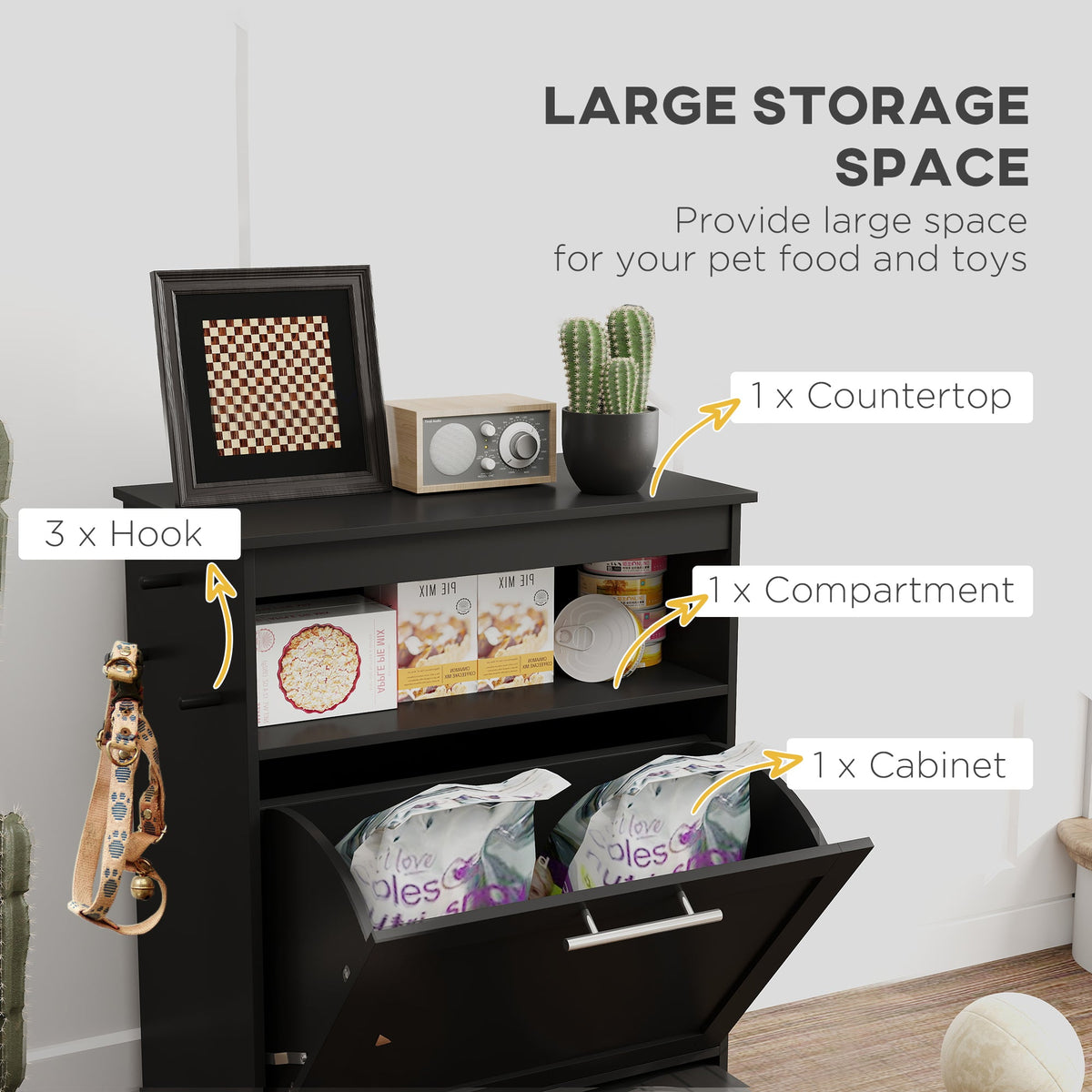 Pet Feeder Station Storage Cabinet, Dog Food Storage Container