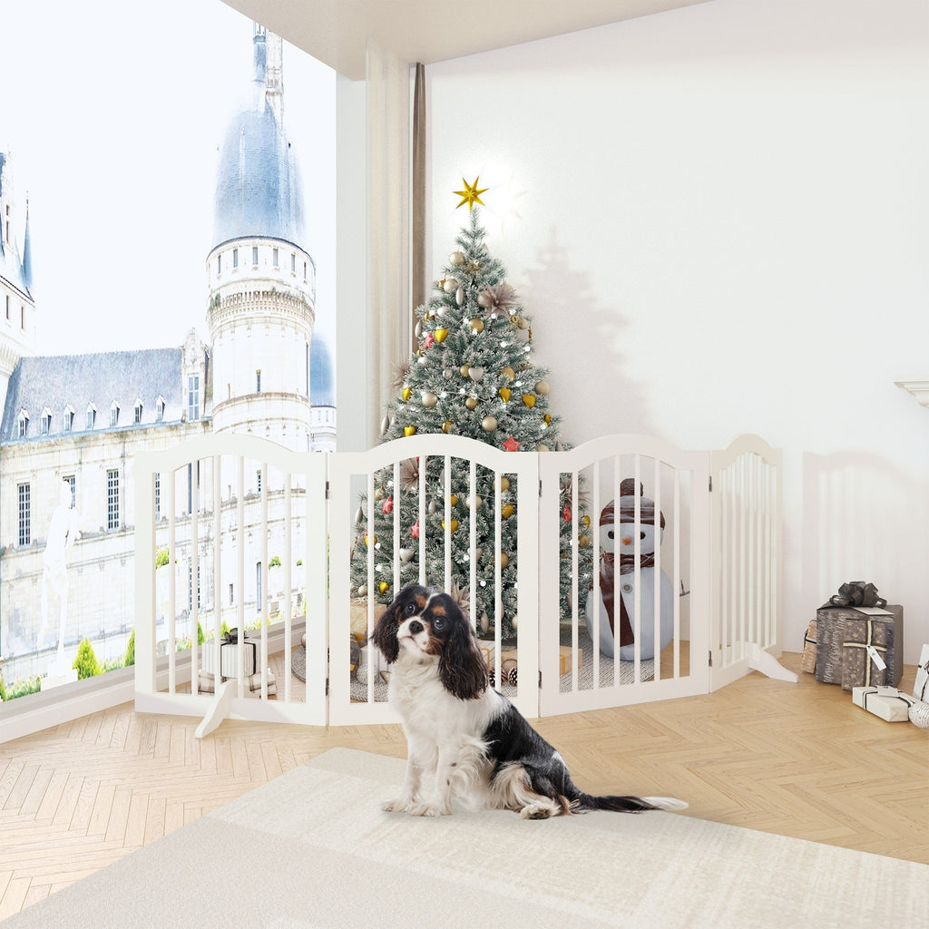 Tall Freestanding Wooden Pet Gate – 27.6" Foldable 4-Panel Dog Safety