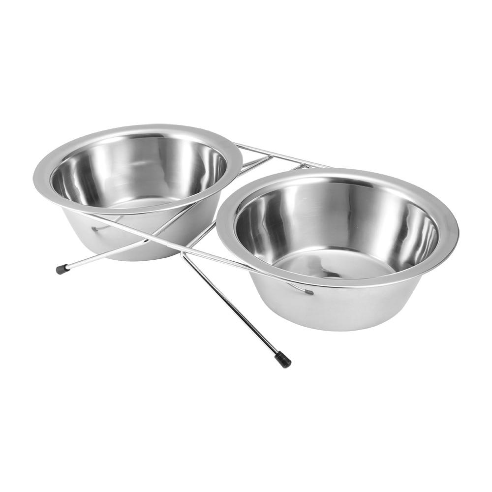 Stainless Steel Pet Cat Double Bowl With Raised Stand
