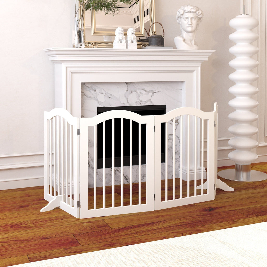 Tall Freestanding Wooden Pet Gate – 27.6" Foldable 4-Panel Dog Safety