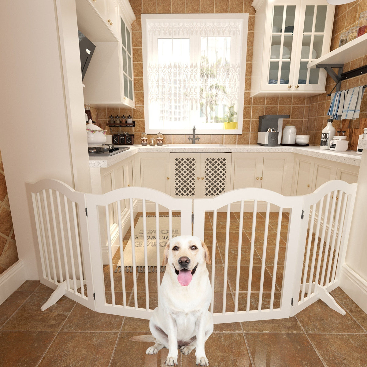 Tall Freestanding Wooden Pet Gate – 27.6" Foldable 4-Panel Dog Safety