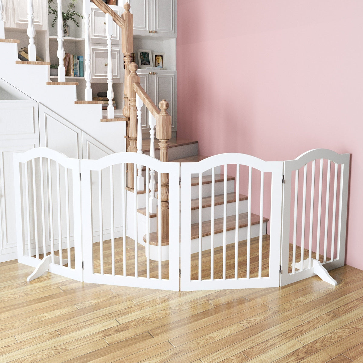 Tall Freestanding Wooden Pet Gate – 27.6" Foldable 4-Panel Dog Safety