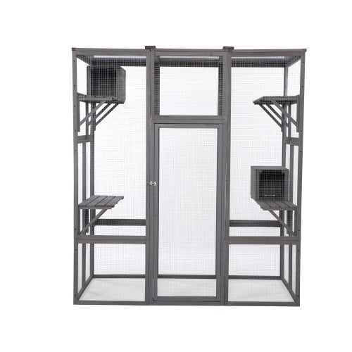 Oversized Cat Cage - Grey Premium Walk-In Catio for Multiple Cats