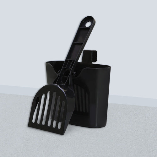 Mesh Cat Litter Scoop Lengthened Handle – Black Plastic Set with Storage Box