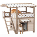 Feral Cat House – 2-Story Outdoor/Indoor Kitty House with PVC Roof, Escape Door & Balcony