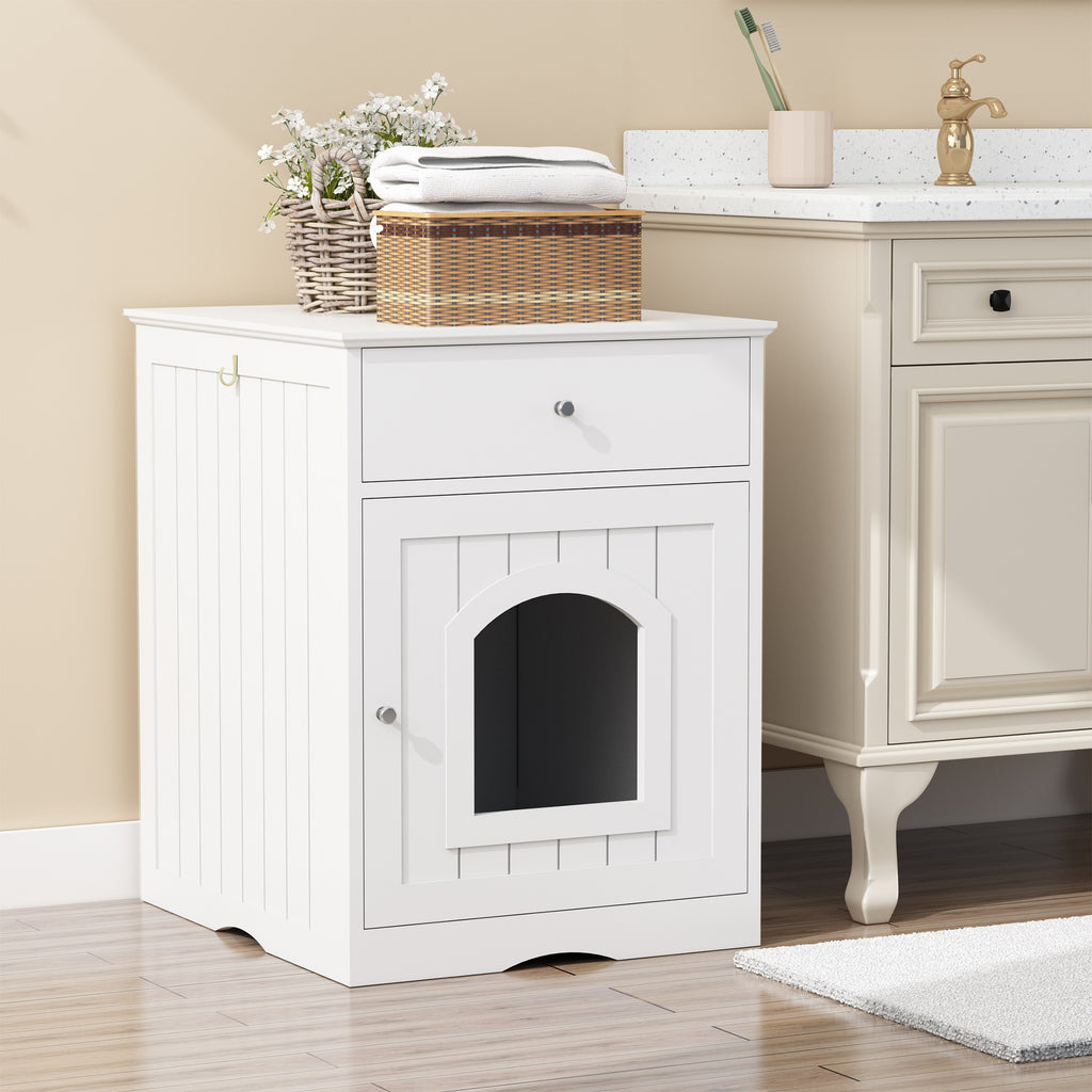 Wooden Pet House Cat Litter Box Enclosure with Drawer Side Table