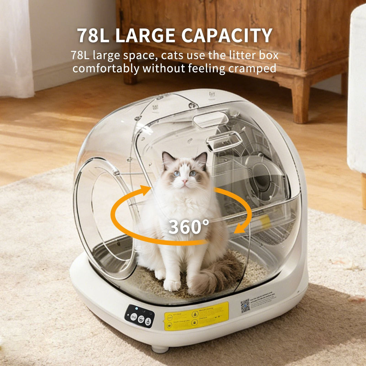 Self-Cleaning Cat Litter Box – Fully Enclosed, App-Controlled, Stainless Stee