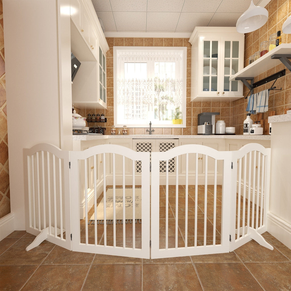 Tall Freestanding Wooden Pet Gate – 27.6" Foldable 4-Panel Dog Safety