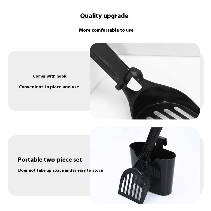 Mesh Cat Litter Scoop Lengthened Handle – Black Plastic Set with Storage Box