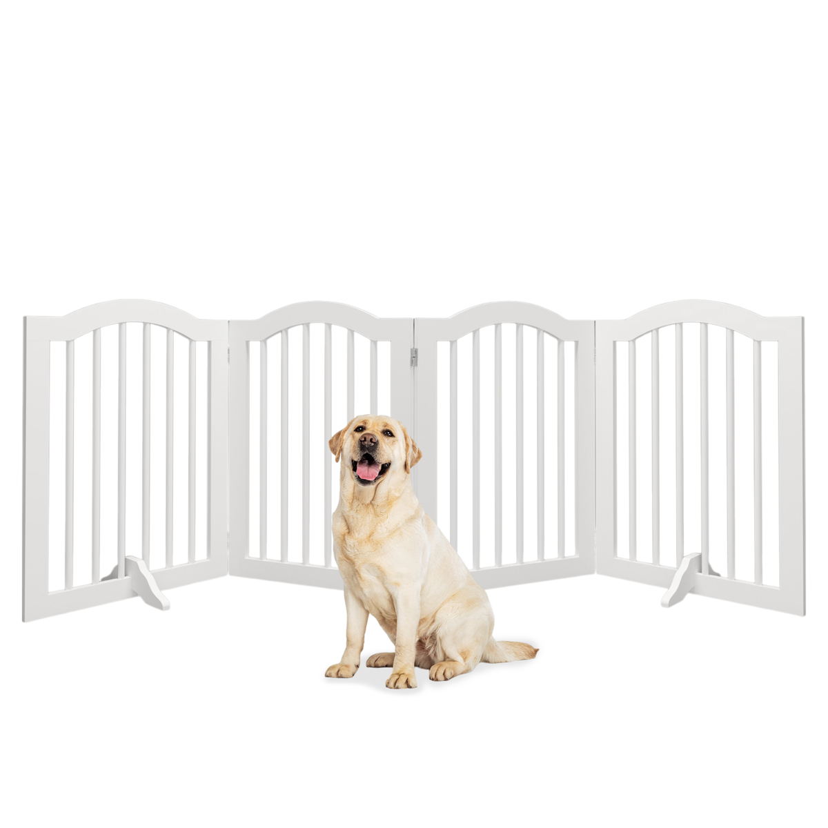 Tall Freestanding Wooden Pet Gate – 27.6" Foldable 4-Panel Dog Safety