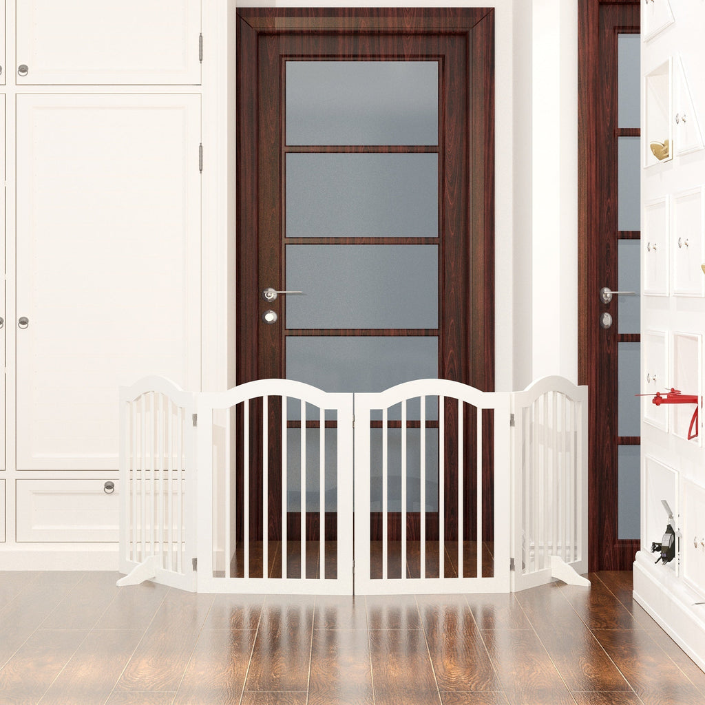 Tall Freestanding Wooden Pet Gate – 27.6" Foldable 4-Panel Dog Safety
